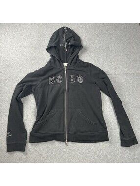 BCBG GENERATION - WOMEN'S XL- BLACK  FULL ZIP HOODED SWEATSHIRT Y2K 90'S